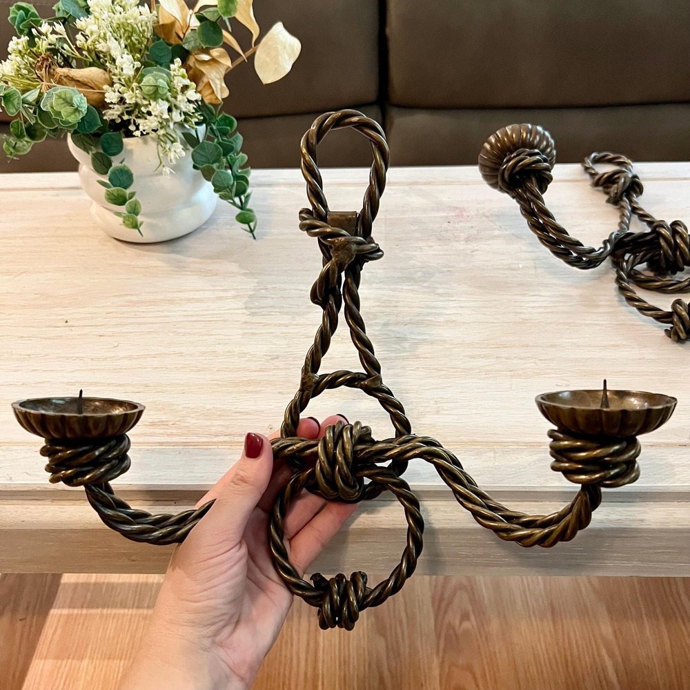 Vintage Heavy Metal Bronze Twist Candle Holder Wall Scones